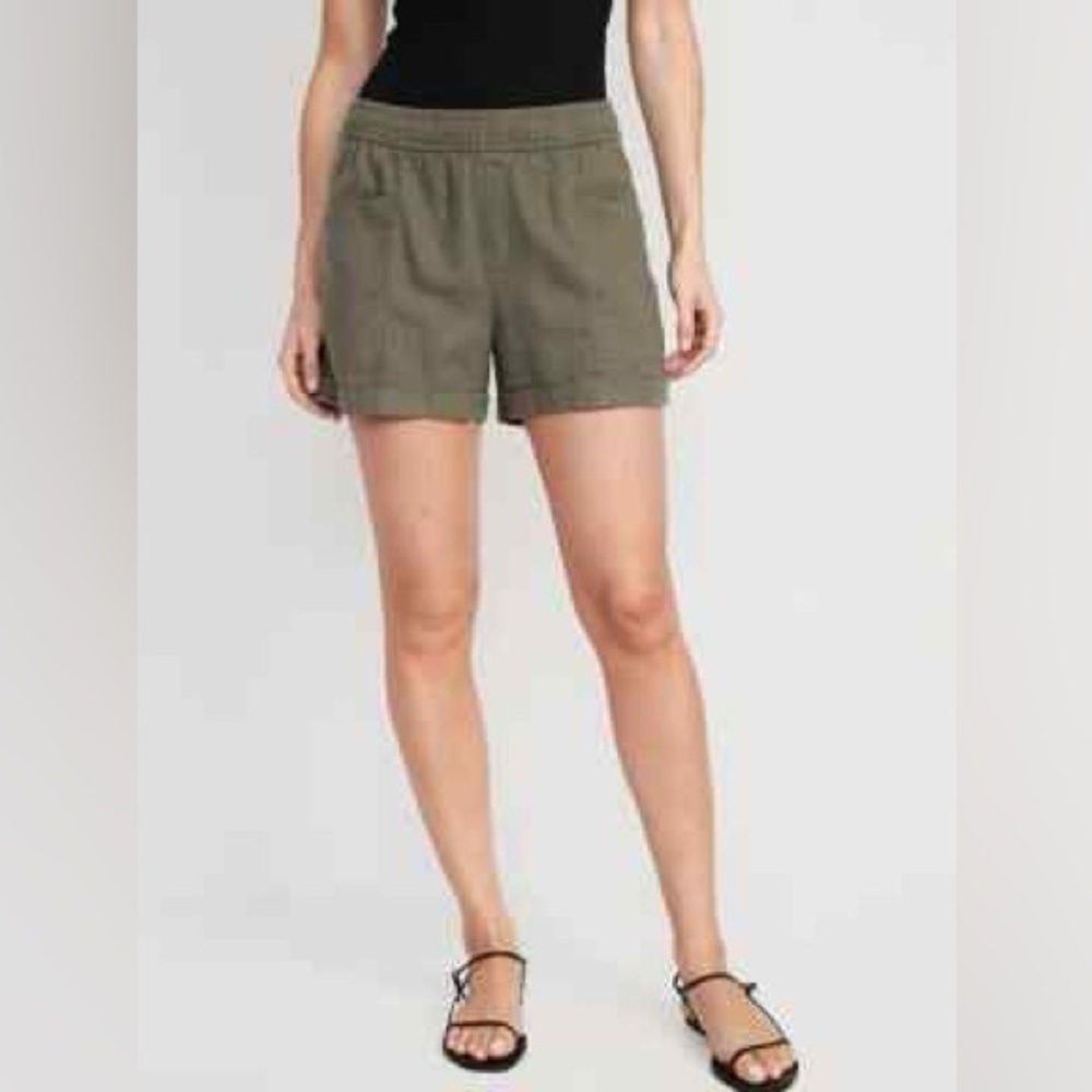 Old Navy High Waisted Linen Blend Utility Shorts Women M Green